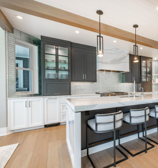 White kitchen cabinets with granite countertops